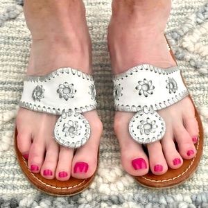 Jack Rogers Classic Flats in White with Silver Whipstitch - Size 8